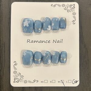 Medium Size Blue and Silver Press-On Nails